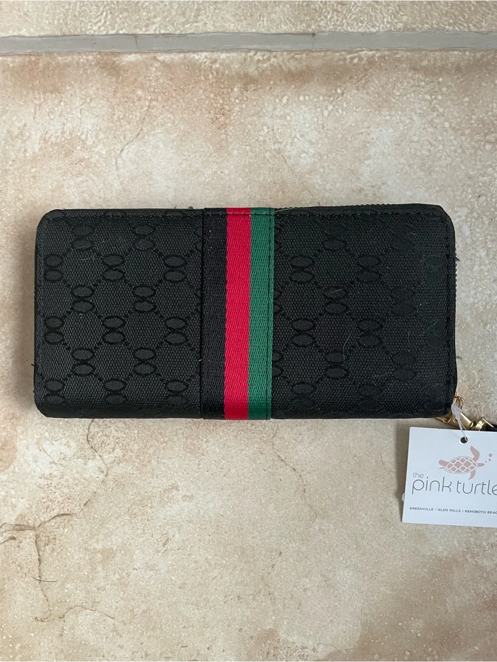 NWT Pink Lily black red green striped queen bee design billfold wallet wristlet
